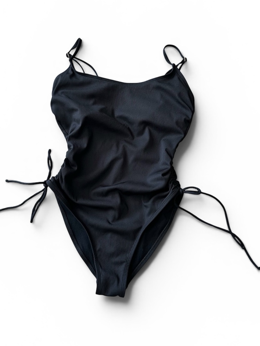 Small shade & shore black ribbed one piece side tie swimsuit bathing suit